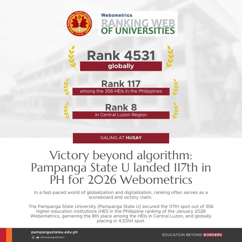 01232026 Pampanga State U landed 117th in PH for 2026 Webometrics